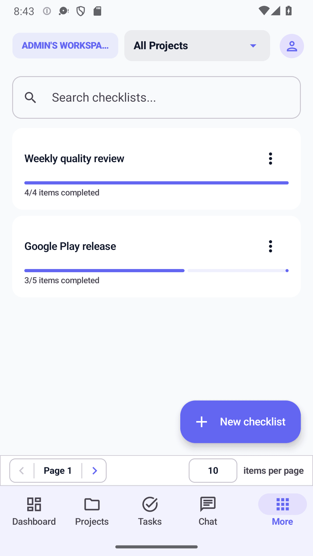 Projments Android app: checklists with progress