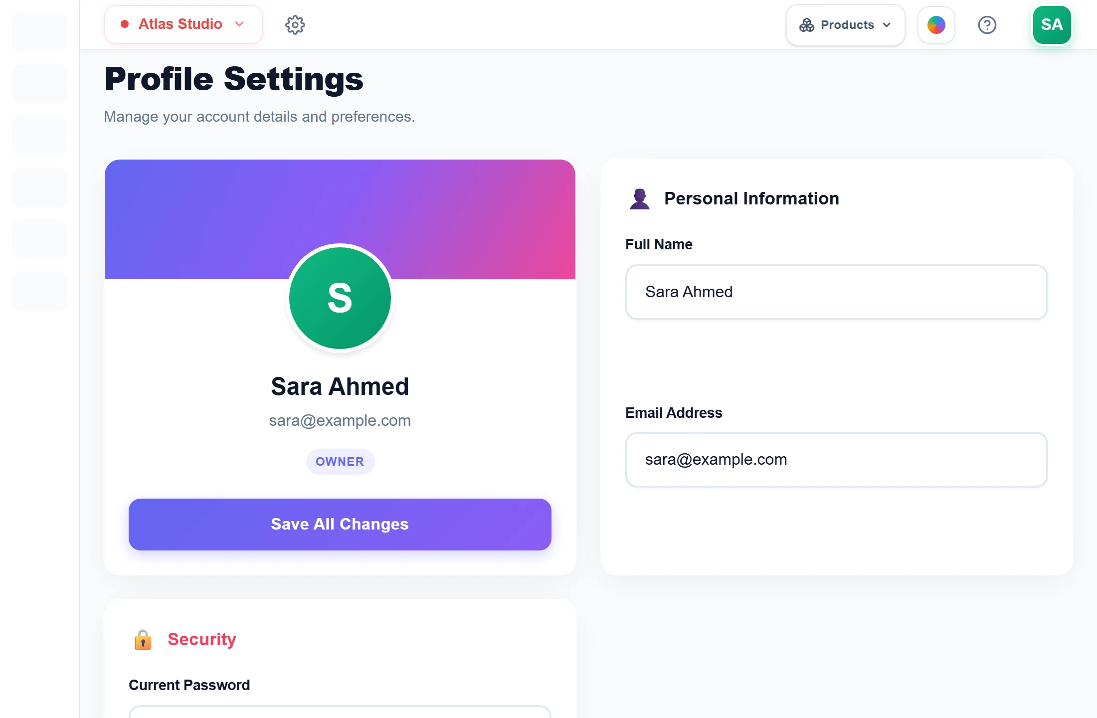 Profile settings