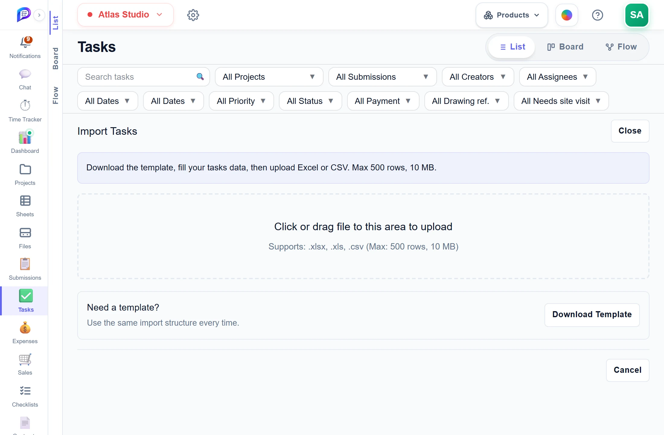 Importing tasks