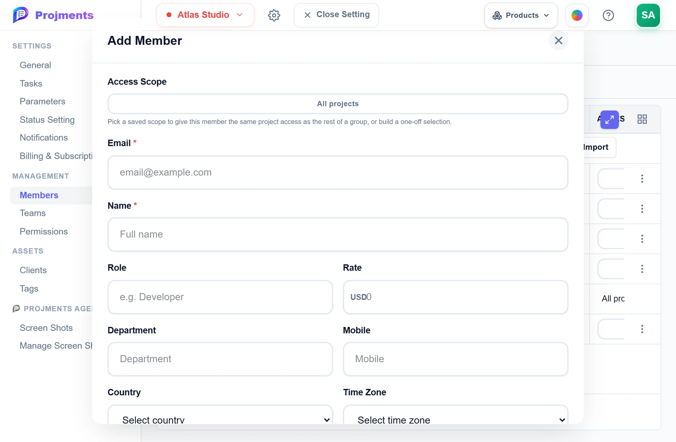 Adding a member with an access scope