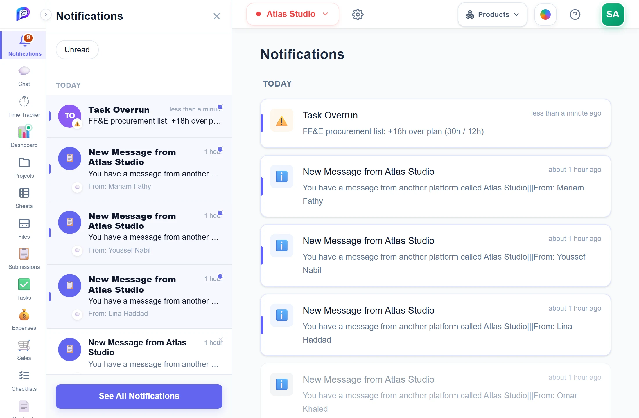 The notifications panel
