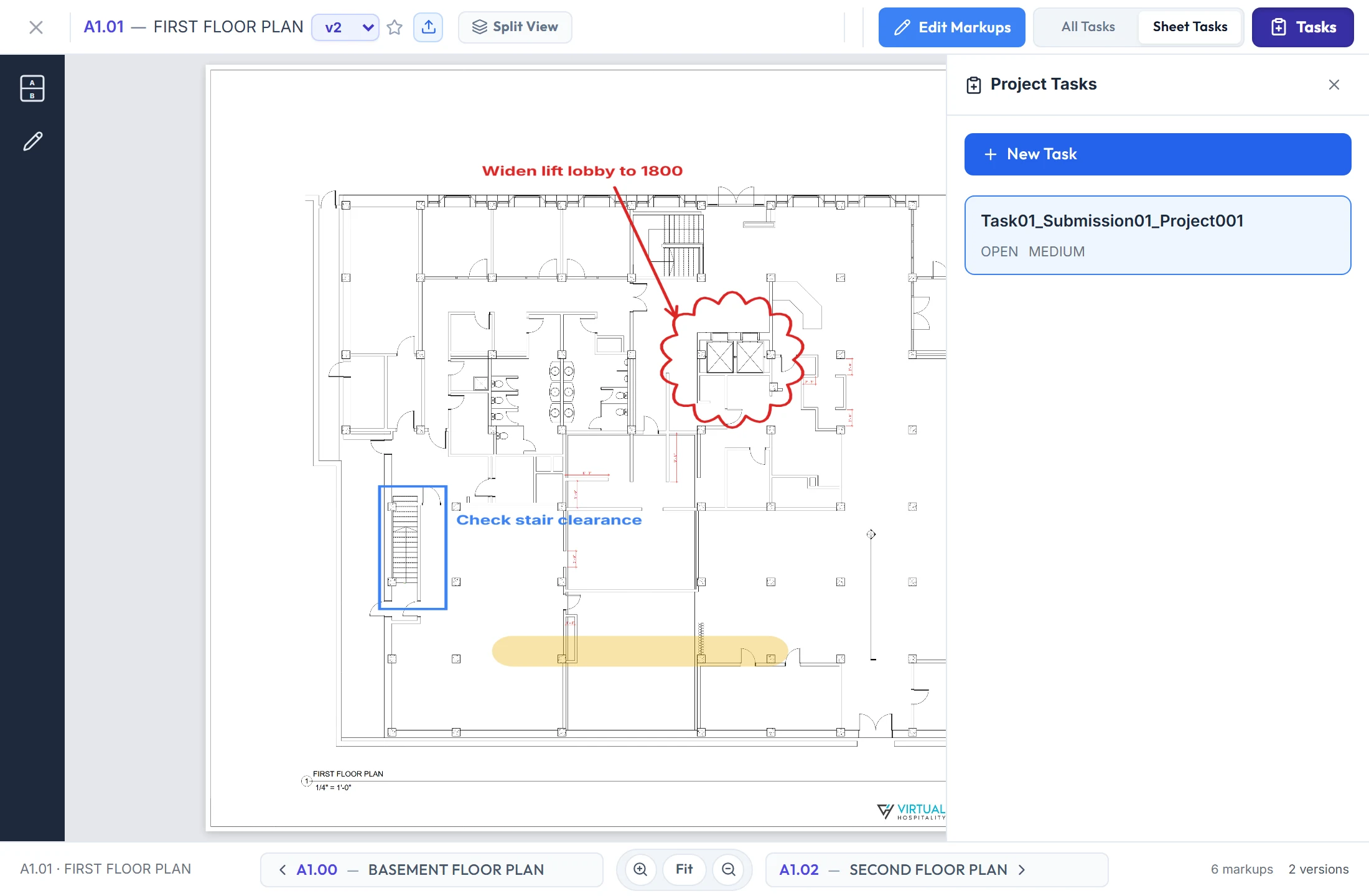 Markups on a drawing with the Tasks panel