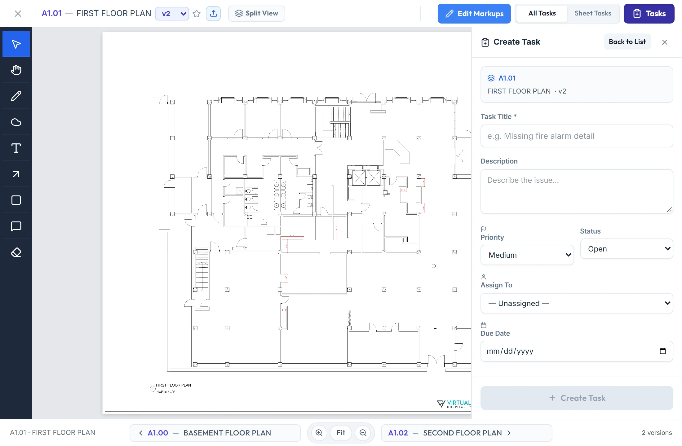 Creating a task from markups